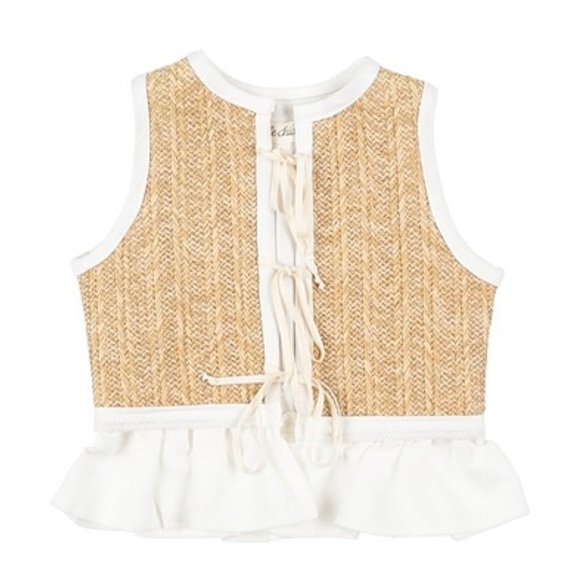 Girl’s 12 Belle Chiara coquette ruffled Natural raffia straw vest Easter Spring